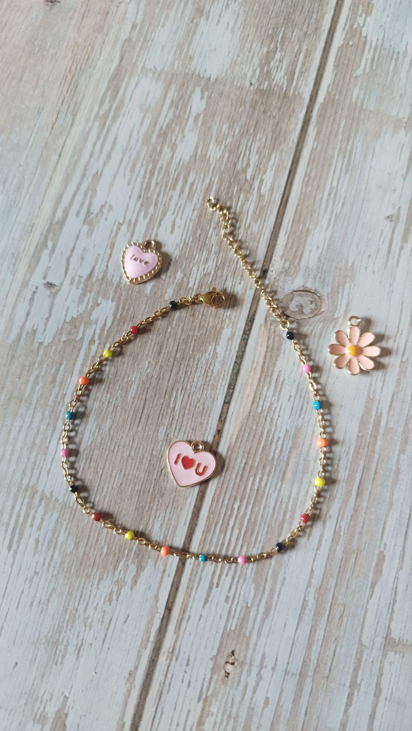 Bracelet de cheville doré et multicolore en acier inoxydable 